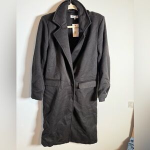 WEWOREWHAT Black Long Blazer Coat Faux Wool Twill Minimal Chic XS NWT